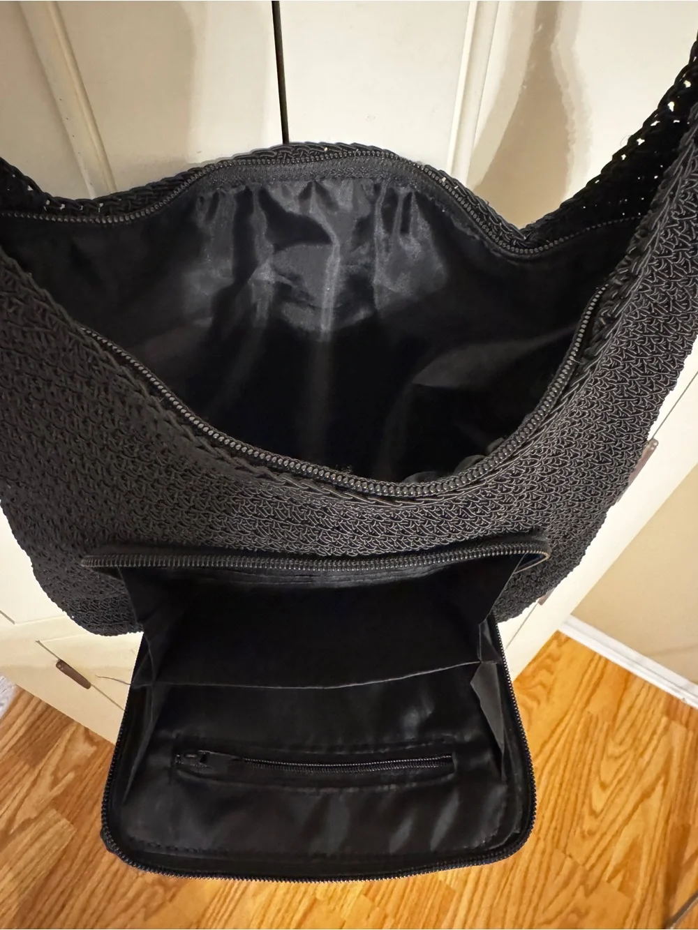Black Knit Crossbody Shoulder Bag - Unbranded